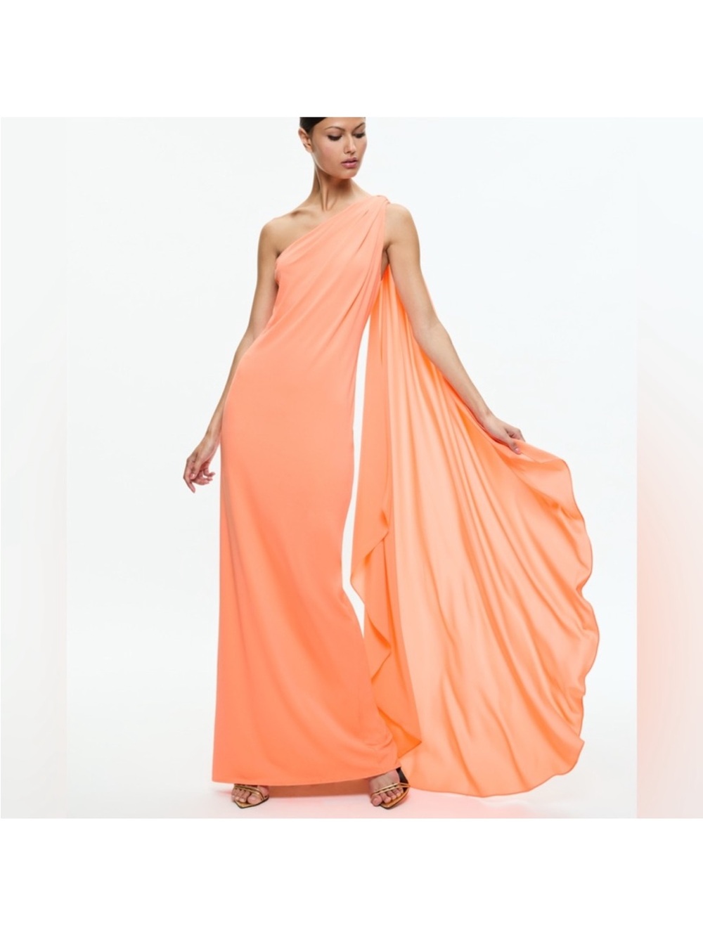 Alice + Olivia One-Shoulder Coral Peach Gown